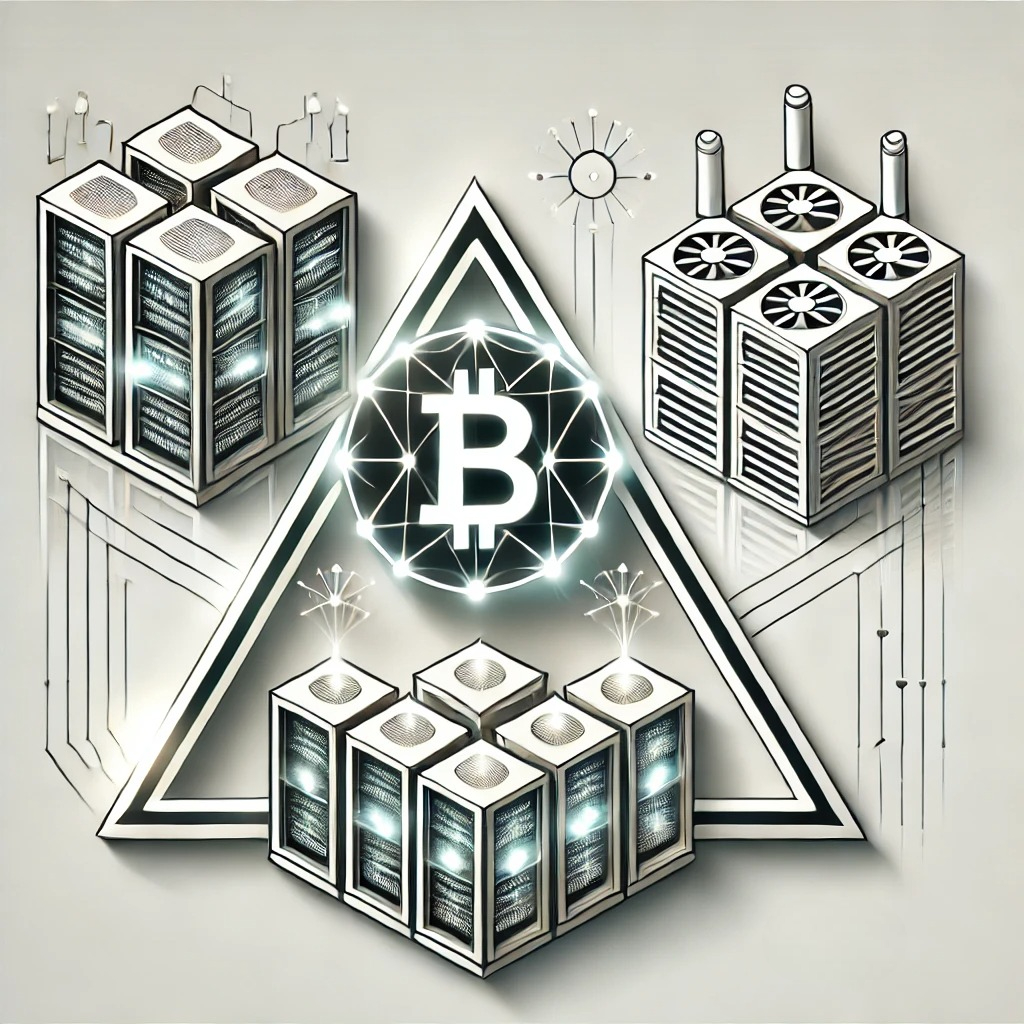 DALL·E 2024 11 20 19.05.14 A conceptual design featuring a triad of modern sleek icons arranged in a triangle. The first icon represents energy designed as a stylized lightnin